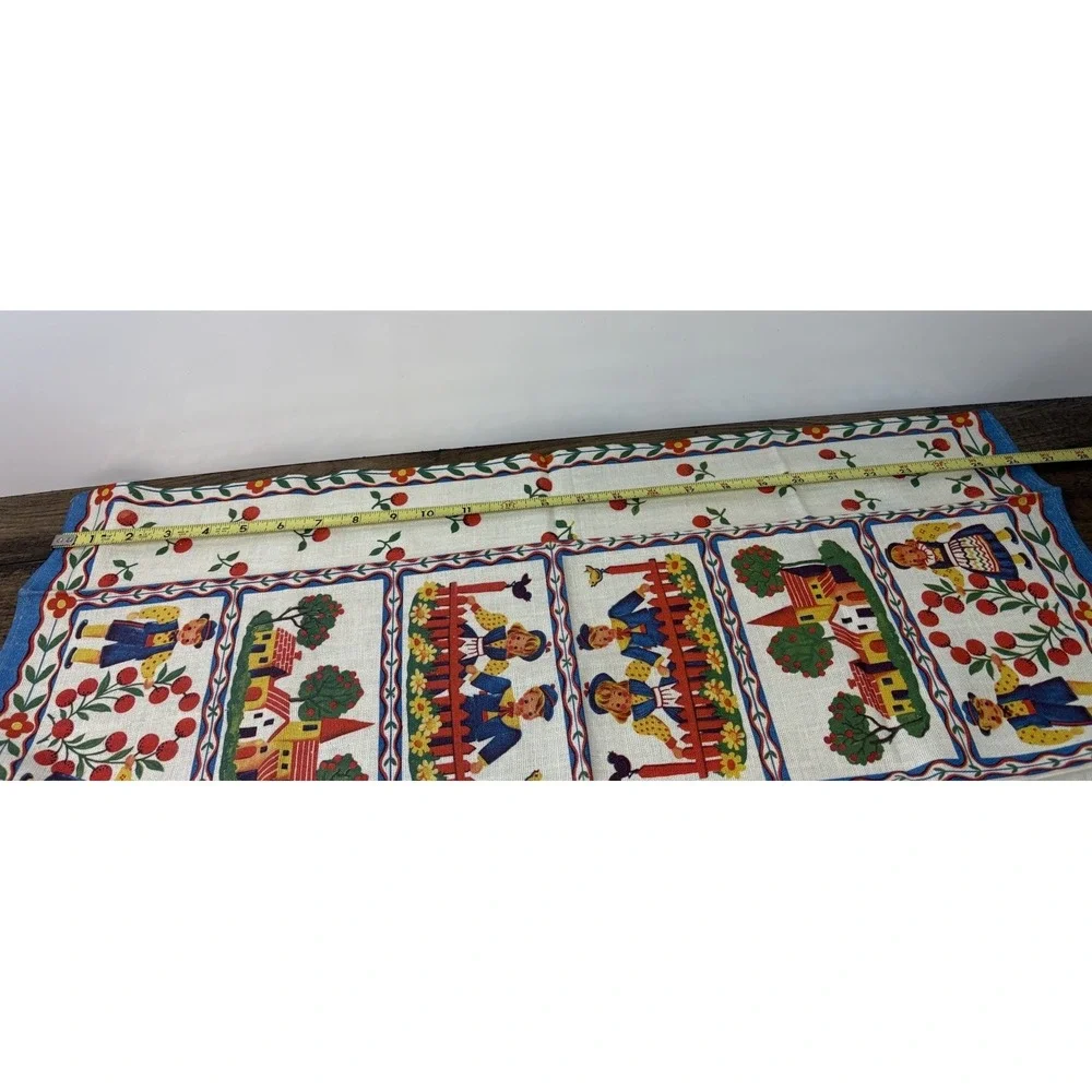 German Fabric Cotton Tea Towel Village Boy And Girl Folk Art Kitchen 15